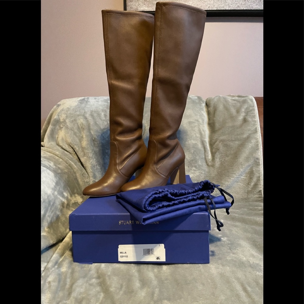 Stuart Weitzman Milla leather block heel boots